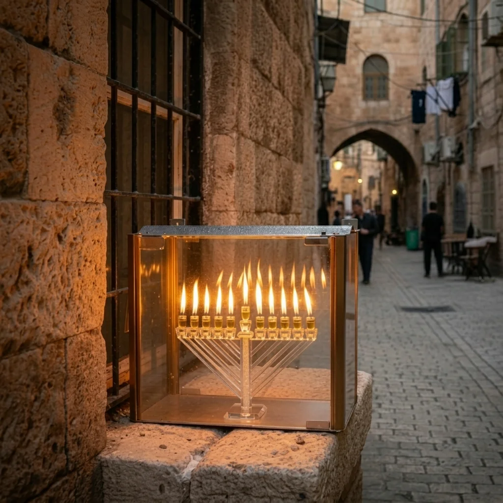 בית חנוכייה 57×87 ס״מ מהודר מאלומיניום וזכוכית - פרופ