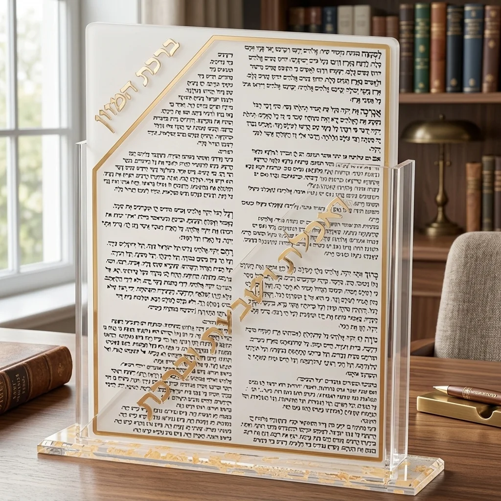 מעמד אקריליק נוסח עדות המזרח עם 7 ברכונים - זהב 18×23 ס״מ