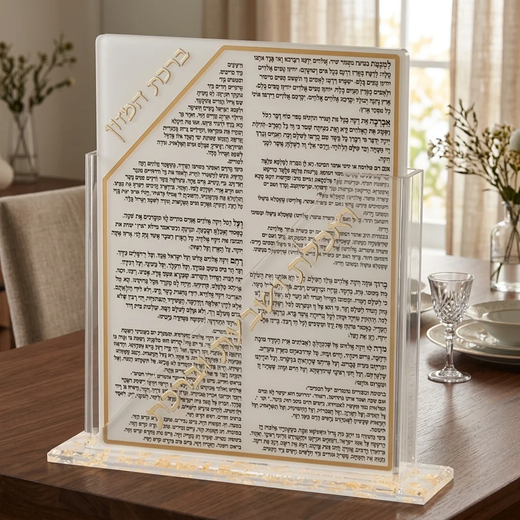 מעמד אקריליק נוסח אשכנזי עם 7 ברכונים - זהב 18×23 ס״מ