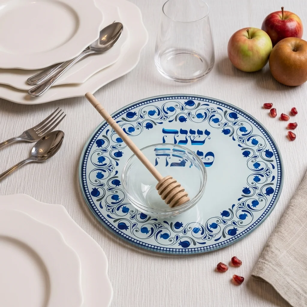 סט להגשת תפוח בדבש זכוכית בלתי שבירה 19 ס״מ