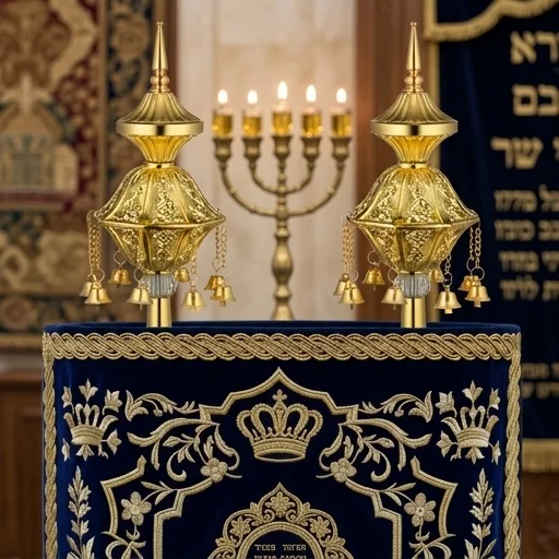 זוג רימונים זהב לספר תורה 32 ס״מ