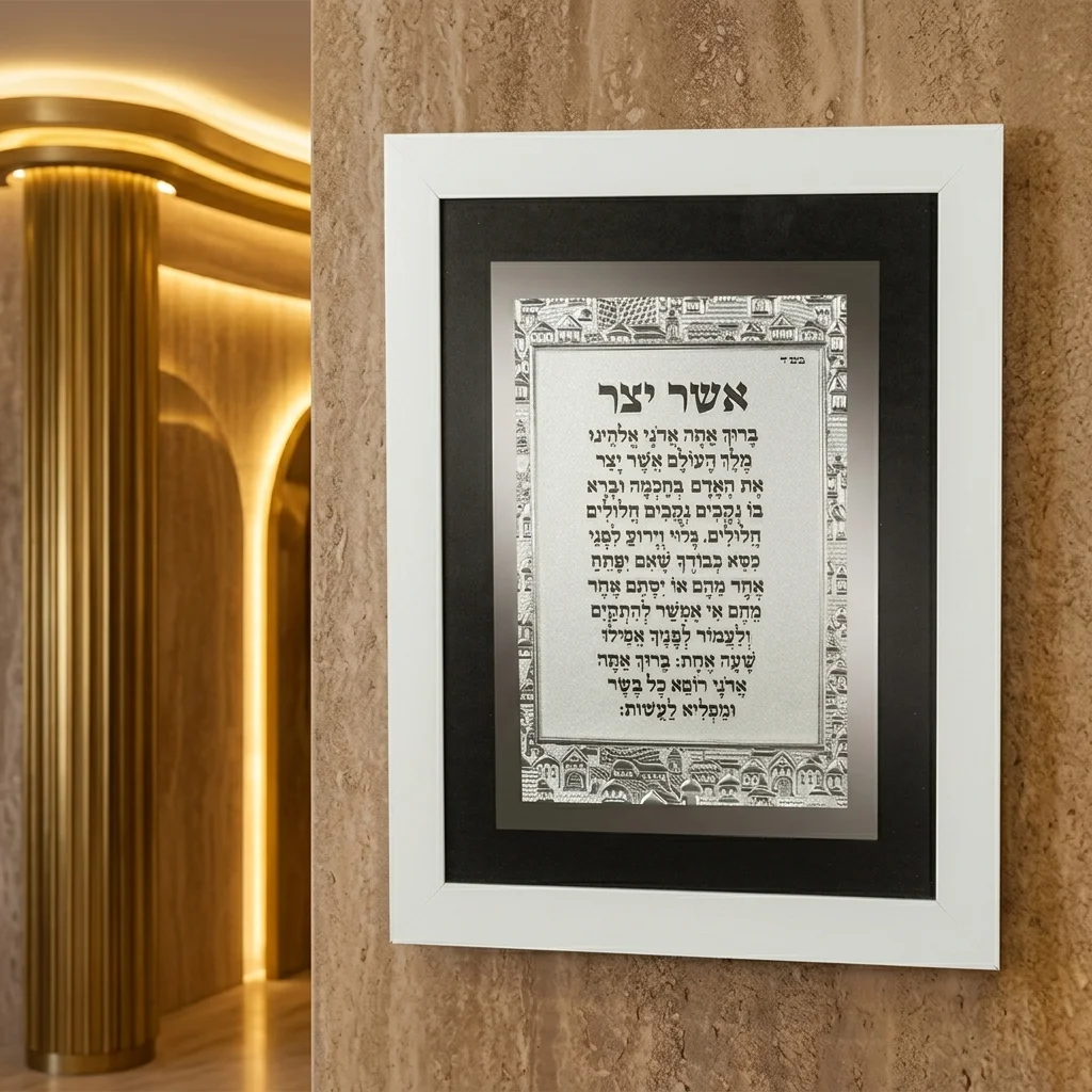 מסגרת עץ מהודרת לבן נוסח אשכנזי 29×24 ס״מ אשר יצר