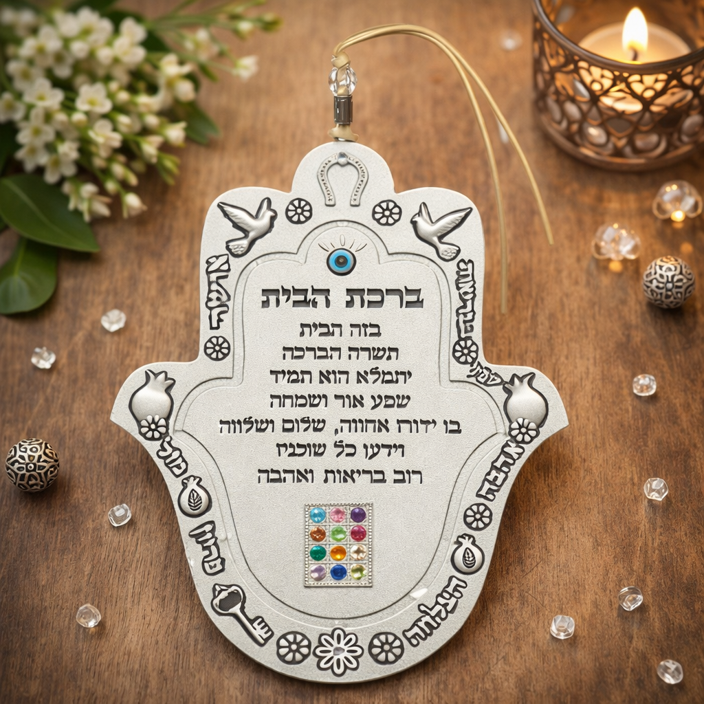 חמסה מתכת ברכת הבית עברית מט 13 ס״מ
