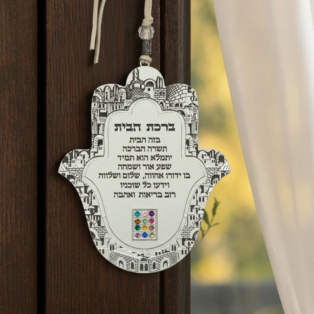 Metal Hamsa 13 cm- Hebrew Home Blessing - Matte