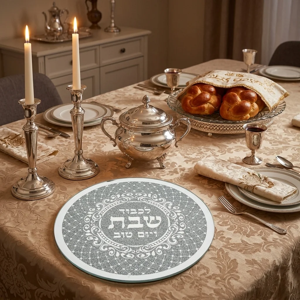 תחתית לסיר זכוכית מהודרת "שבת ויום טוב" 19×19 ס״מ