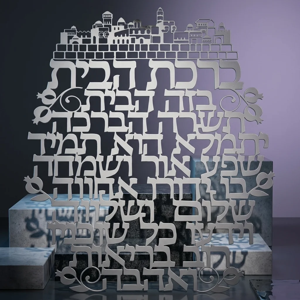 ברכת הבית מתכת חיתוך לייזר, 32 ס״מ