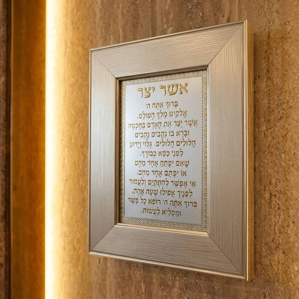 מסגרת זכוכית חומה מהודרת אשר יצר נוסח ע.מ 22×18 ס״מ