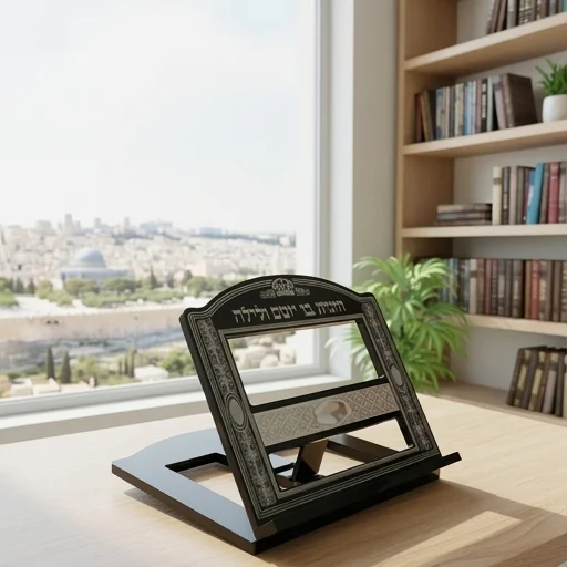 שטנדר מהודר מעץ מהגוני עם פלקטה מתכת "פנינה" 38