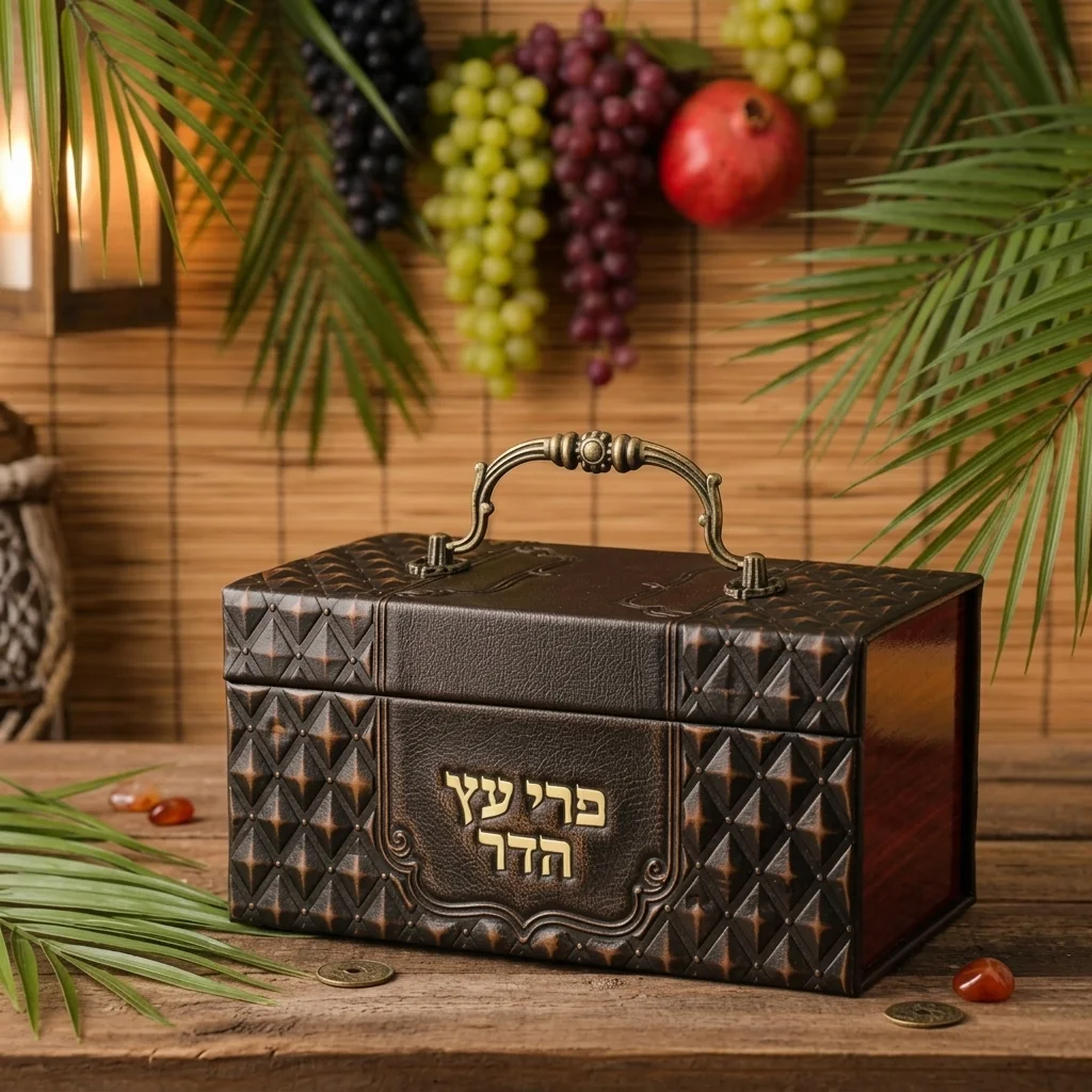 קופסא מהודרת לאתרוג דמוי עור עם ידית ומנעול 13×19 ס״מ