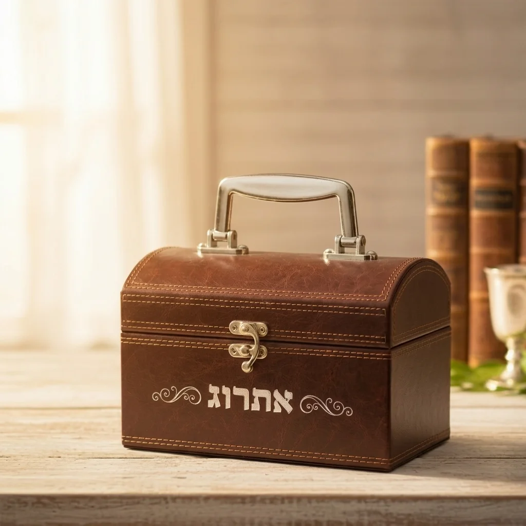 קופסא מהודרת לאתרוג דמוי עור עם ידית ומנעול 13×19 ס״מ