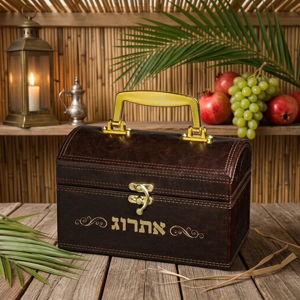 קופסא מהודרת לאתרוג דמוי עור עם ידית ומנעול 13×19 ס״מ