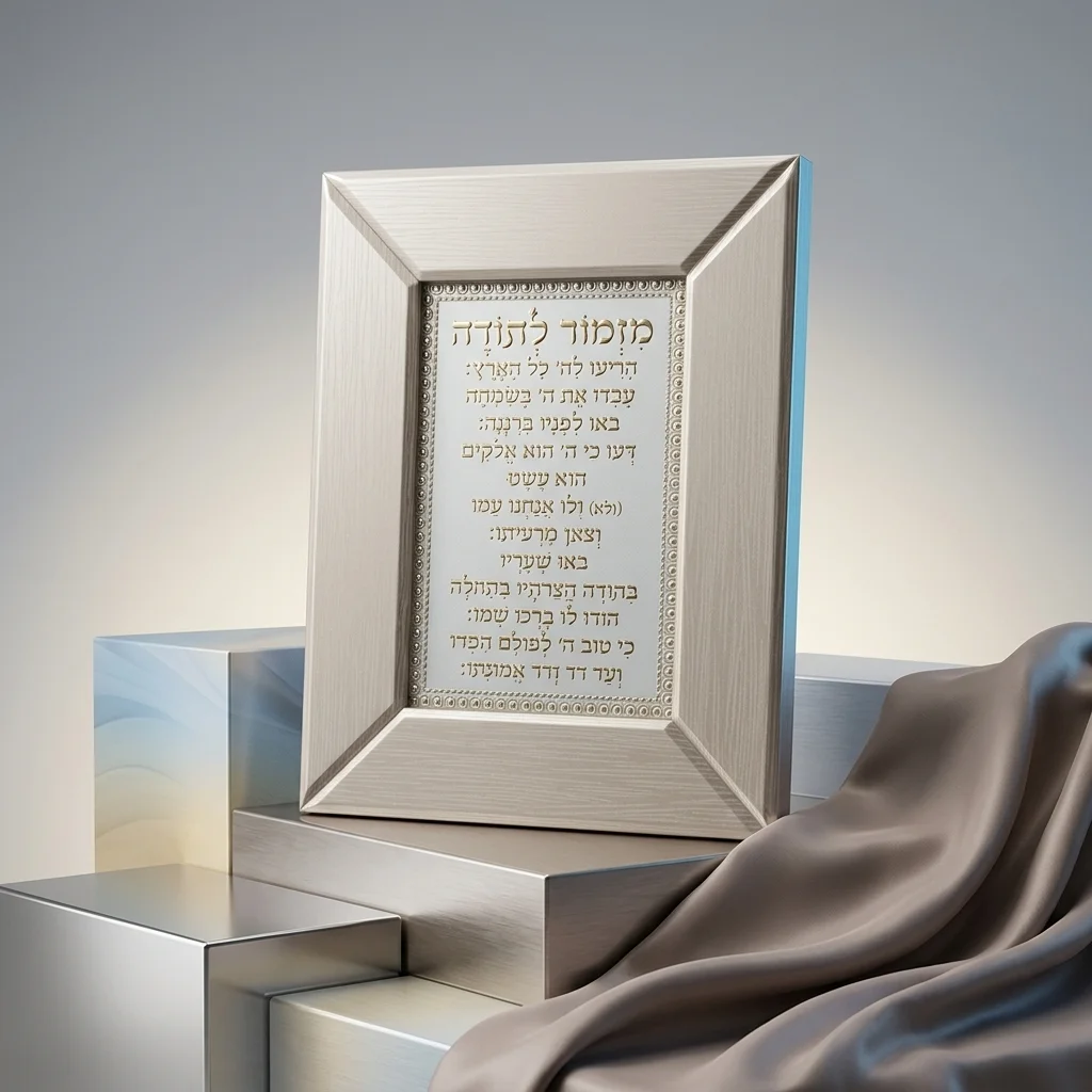מסגרת זכוכית חומה מהודרת מזמור לתודה 22×18 ס״מ