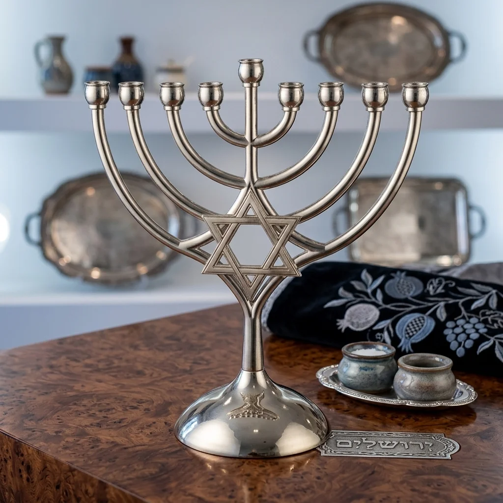 חנוכייה מתכת עם מגן דוד 18×16 ס״מ