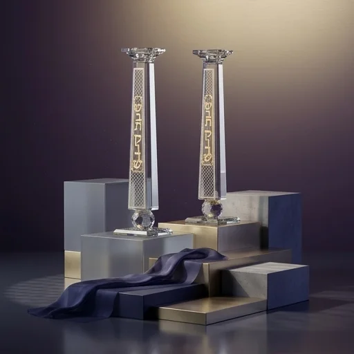 זוג פמוטי קריסטל מהודרים עם פלקטה "עיטורים" 33.5 ס