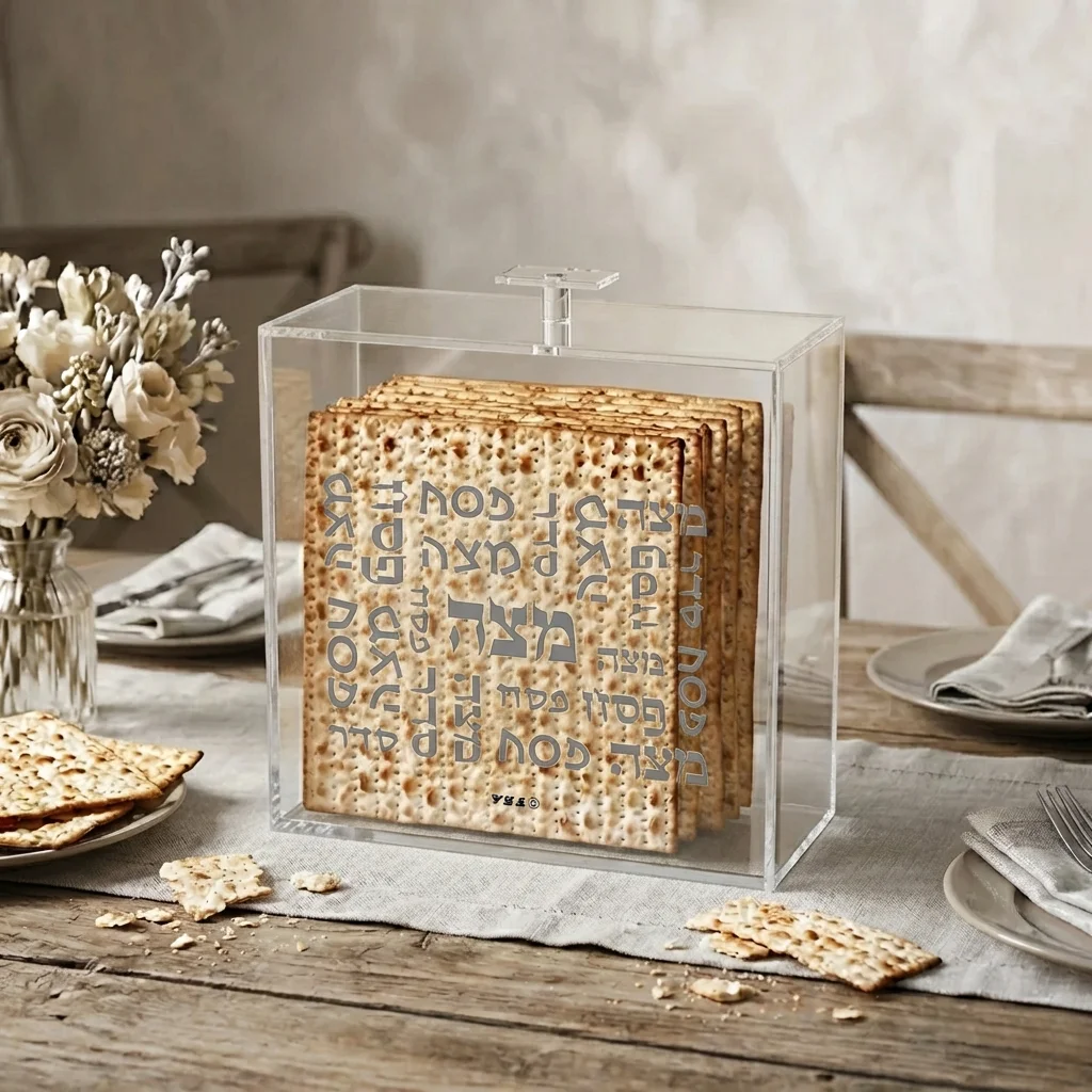 כלי למצה מאקריליק שקוף עם הדפסה 21×23 ס״מ