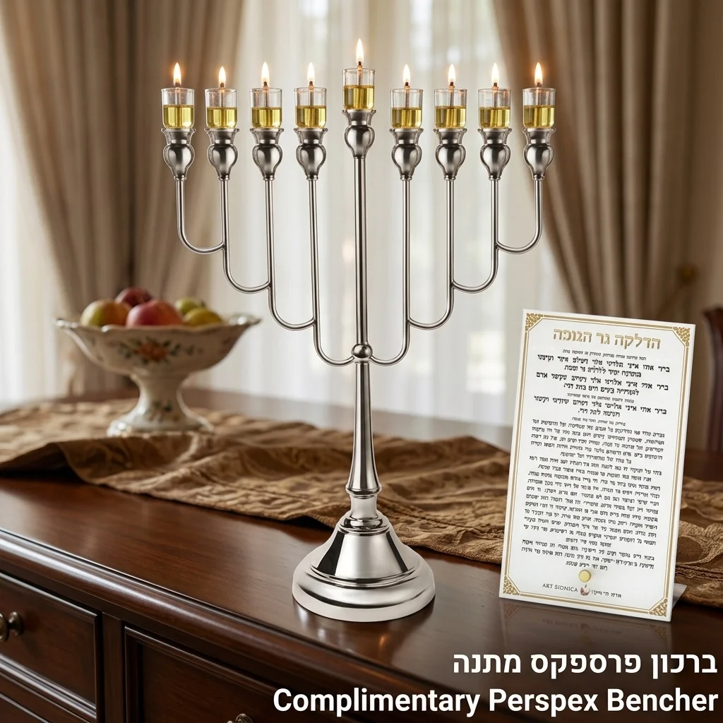 חנוכיה "אור הזהב" מתכת כסף 64 ס״מ