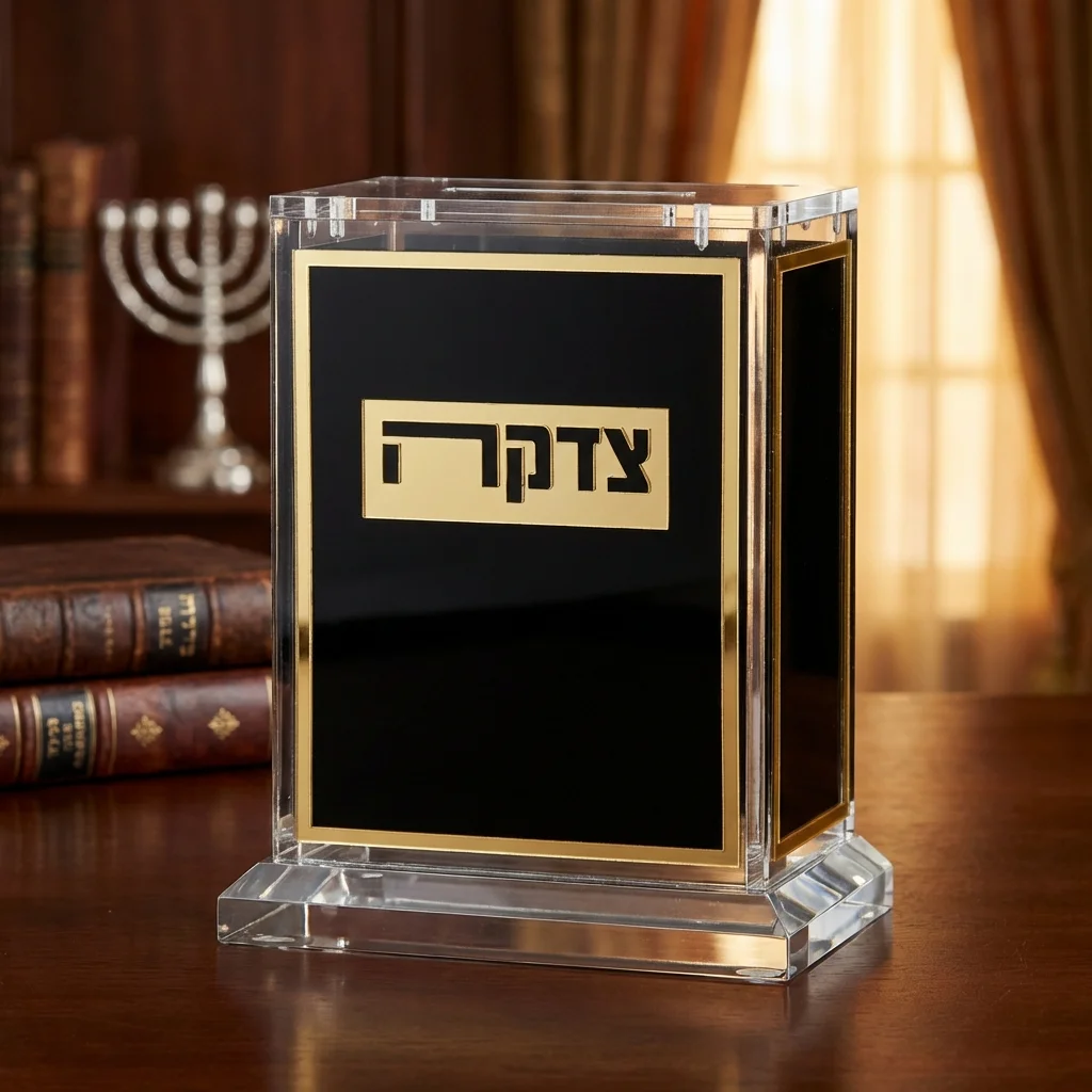 קופת צדקה אקריליק שחור זהב 13 ס״מ