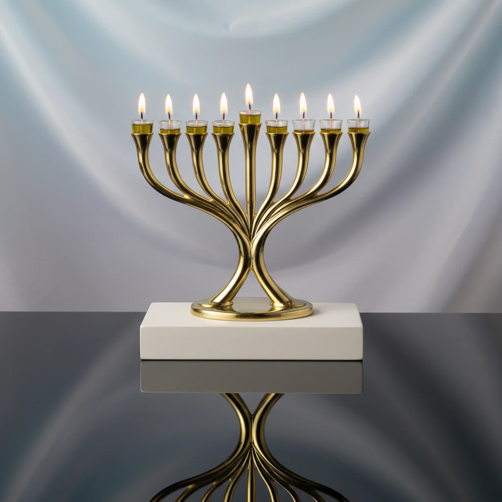 חנוכייה מתכת ציפוי זהב 19×23 ס״מ