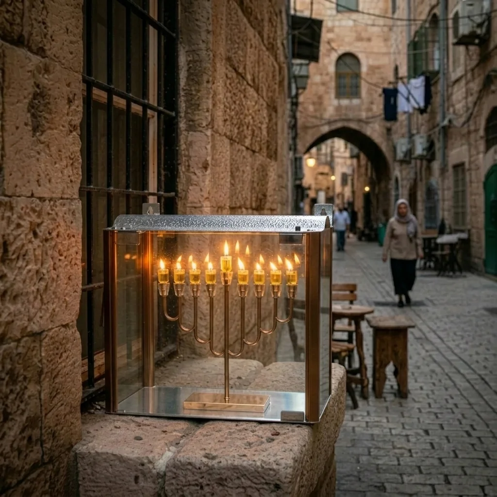 בית חנוכייה 40×20×40 ס״מ מהודר מאלומיניום וזכוכית