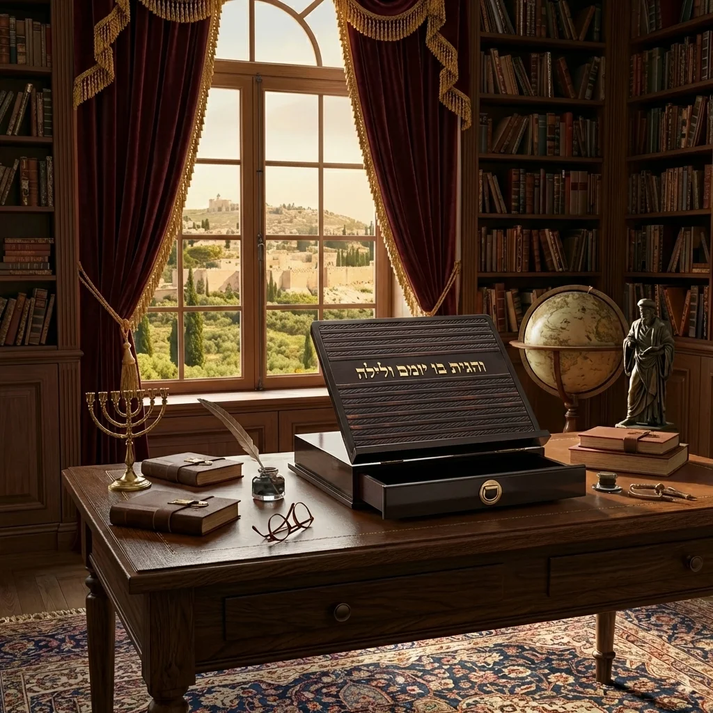 שטנדר מעץ עם פלקטה דמוי עור ומגירה 38×30 ס״מ
