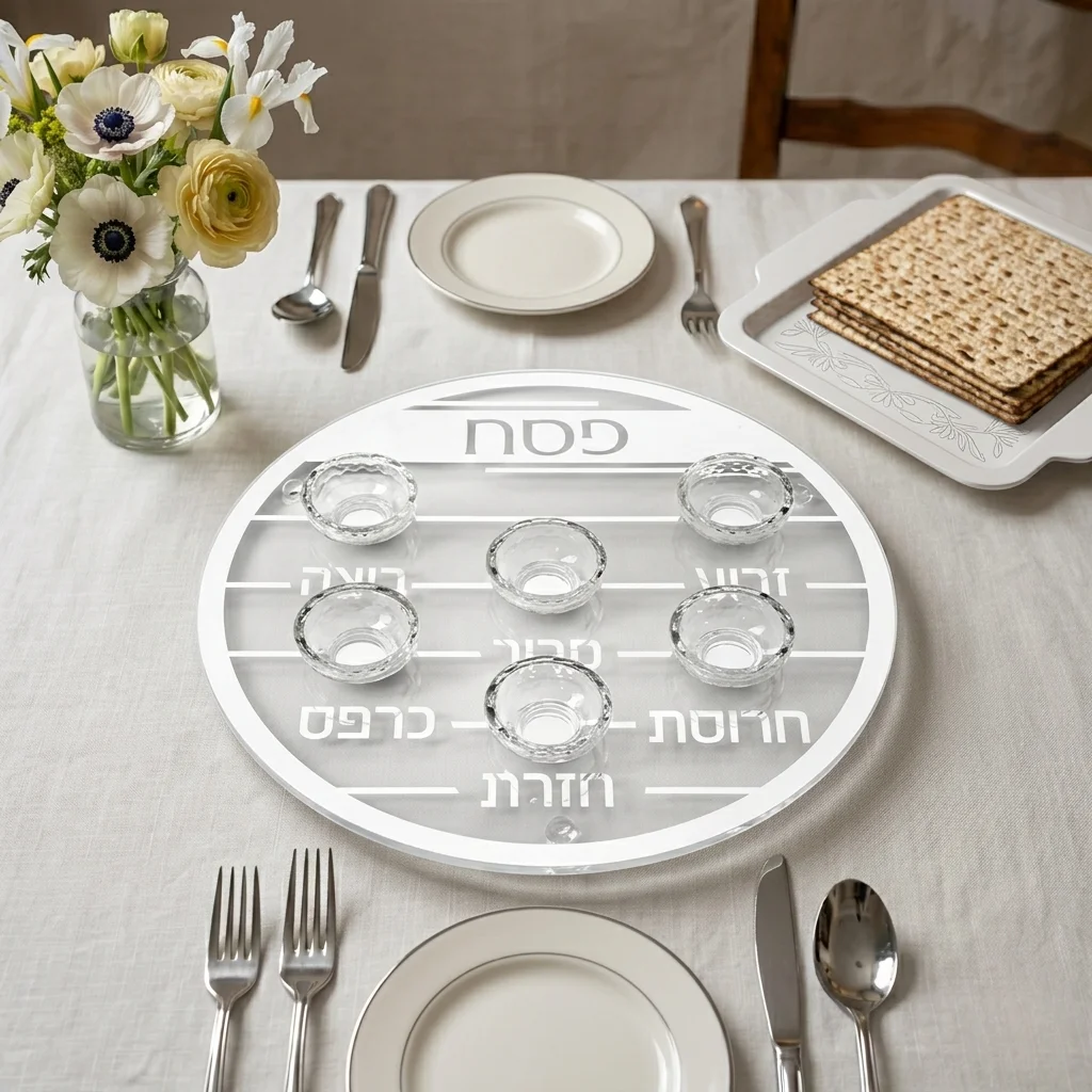 צלחת פסח מזכוכית וקריסטל מהודרת 40 ס״מ