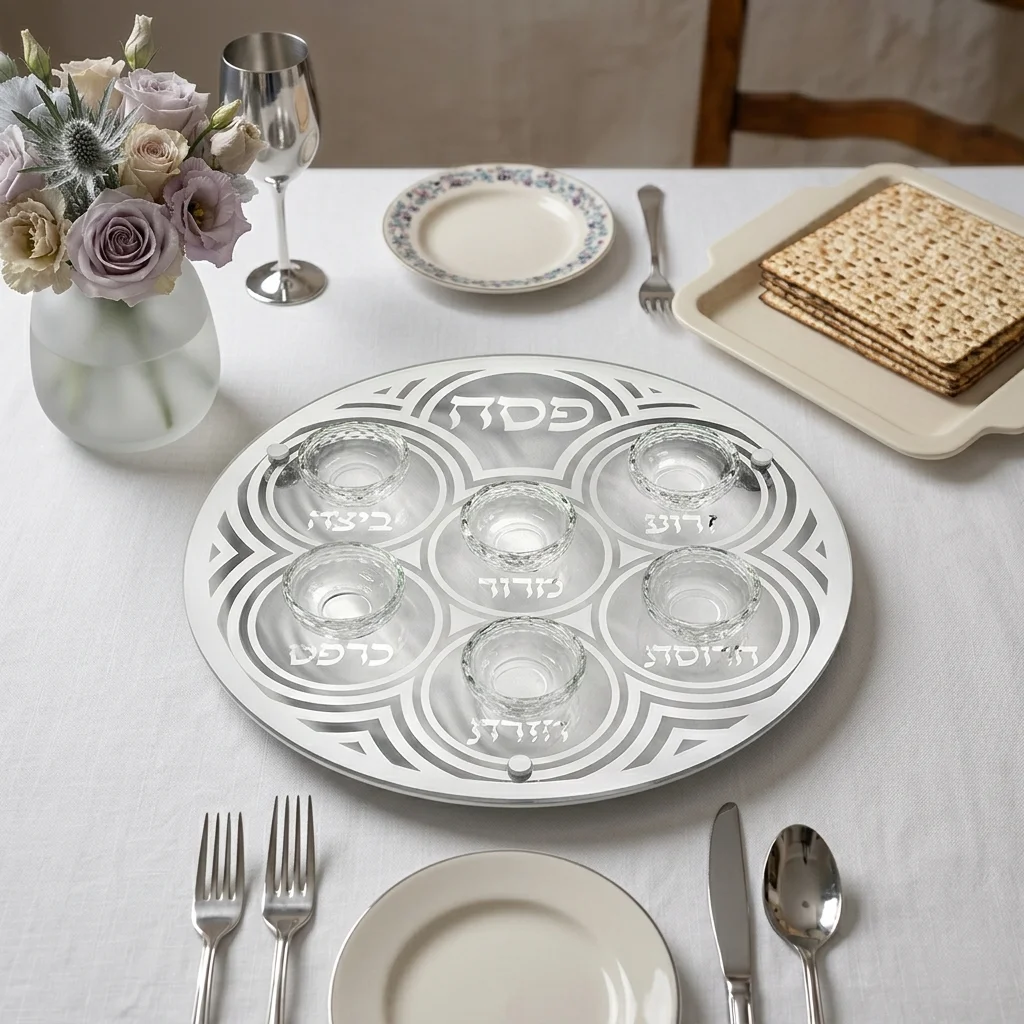 צלחת פסח מזכוכית וקריסטל מהודרת 40 ס״מ