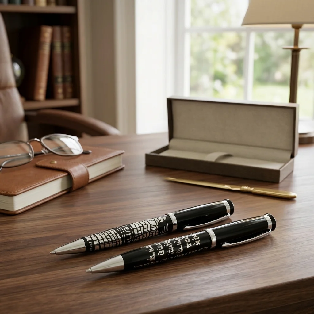 Elegant Black Pen Inscribed with Silver -Anna Be-koach- with Design 13.5 cm- Hebrew