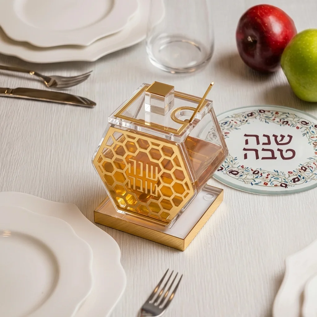 כלי לדבש אקריליק גימור זהב 13 ס״מ