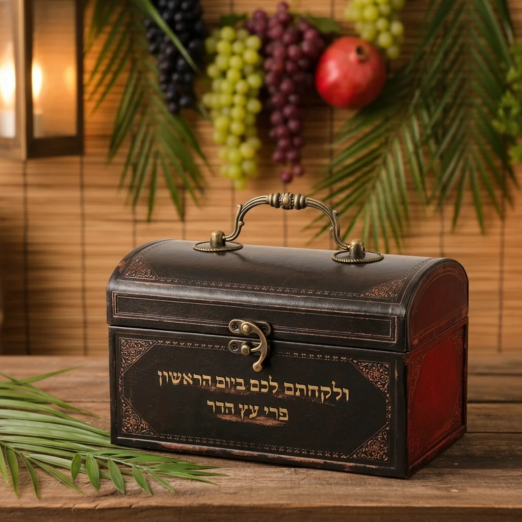 קופסא לאתרוג דמוי עור עם ידית מתכת 13×19×11 ס״מ