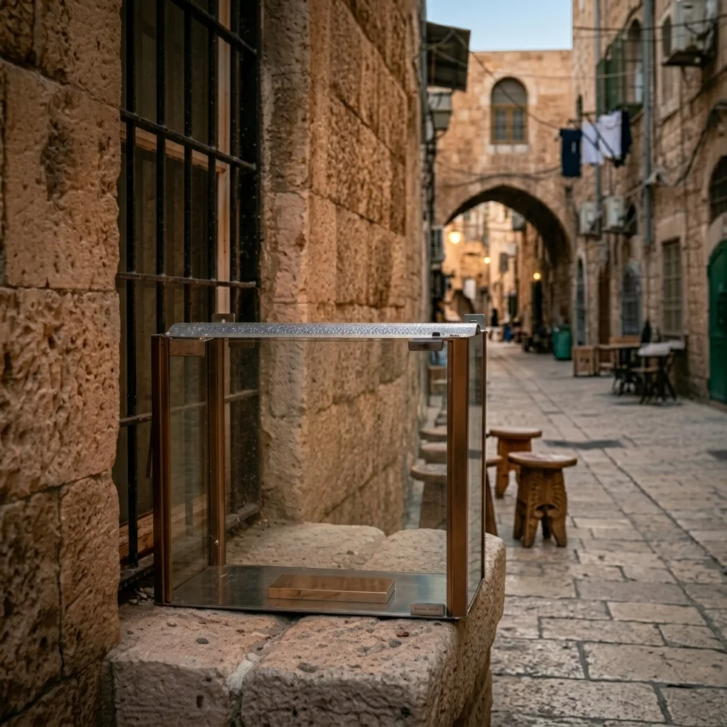 בית חנוכייה 50×25×70 ס״מ מהודר מאלומיניום וזכוכית