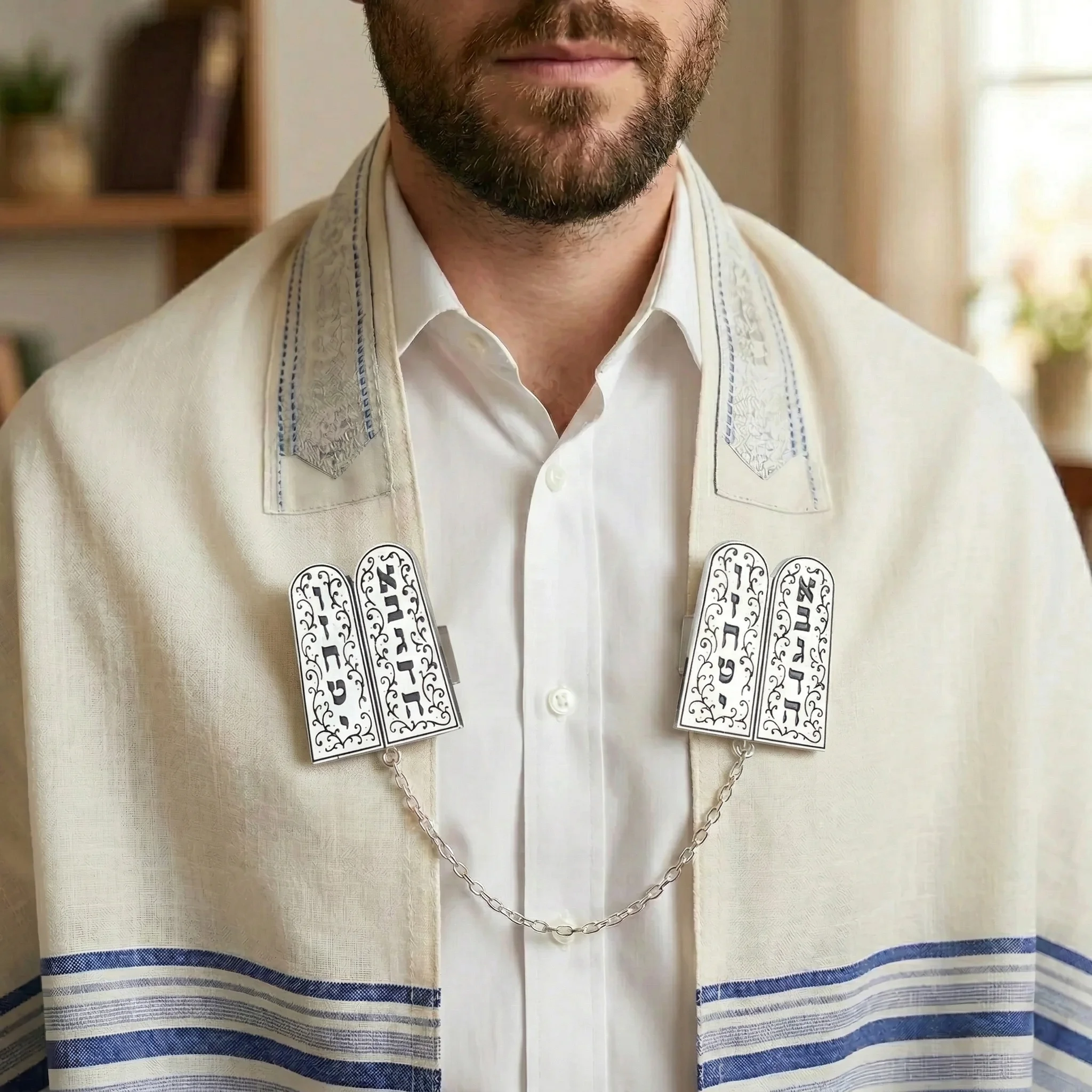 קליפס לטלית ניקל לוחות הברית עם שרשרת