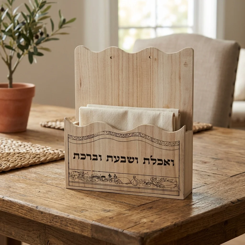 מעמד לבירכונים מעץ "ואכלת ושבעת.." 26×23 ס״מ