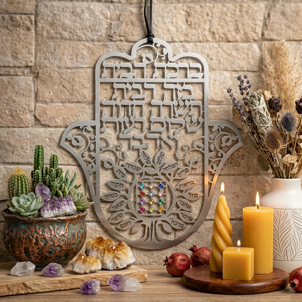 חמסה חיתוך לייזר, ברכת הבית עברית "עץ הברכות עם