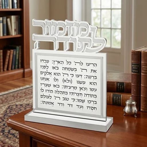 בלוק מזמור לתודה אקריליק אותיות חתוכות כסף 25×20 ס״מ