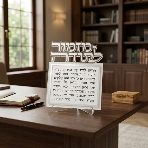 מזמור לתודה אקריליק לתליה אותיות חתוכות כסף 25×20 ס״מ