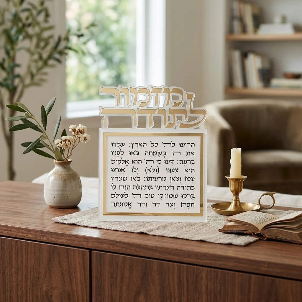 מזמור לתודה אקריליק לתליה אותיות חתוכות זהב 25×20 ס״מ