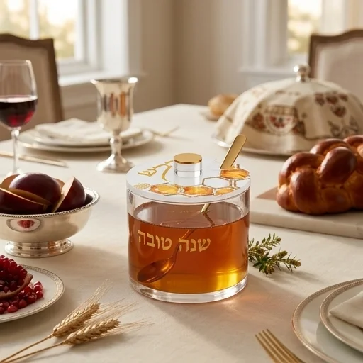 כלי לדבש אקריליק מודפסת בזהב