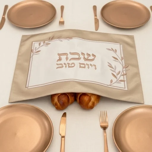 כיסוי חלה שבת ויום טוב פרחים עם מסגרת זהב