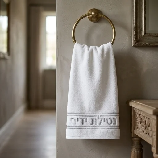 זוג מגבות לבנות "נטילת ידיים" 72×34 ס״מ - רקמה כסף
