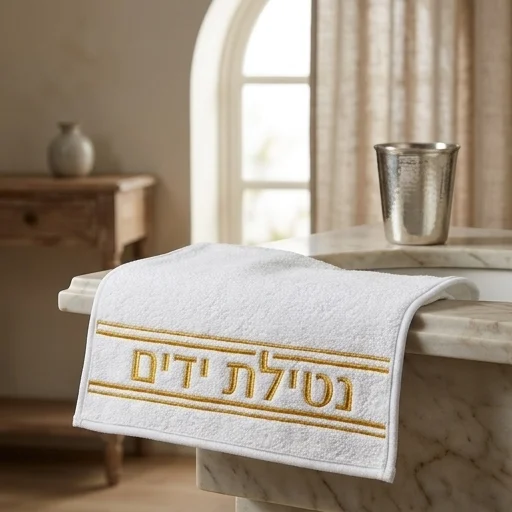 זוג מגבות לבנות "נטילת ידיים" 72×34 ס״מ - רקמה זהב