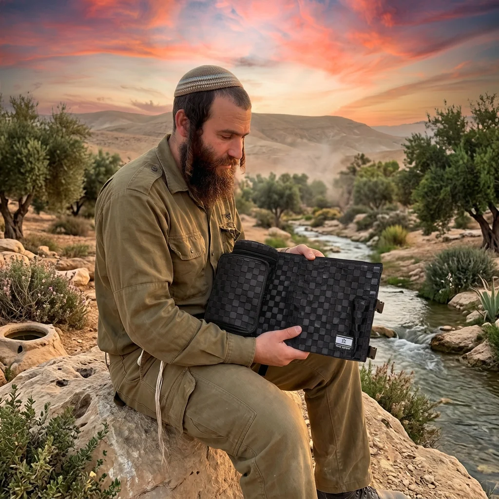 תיק תפ טרמי דמוי עור שחור קוביות 22 ס״מ