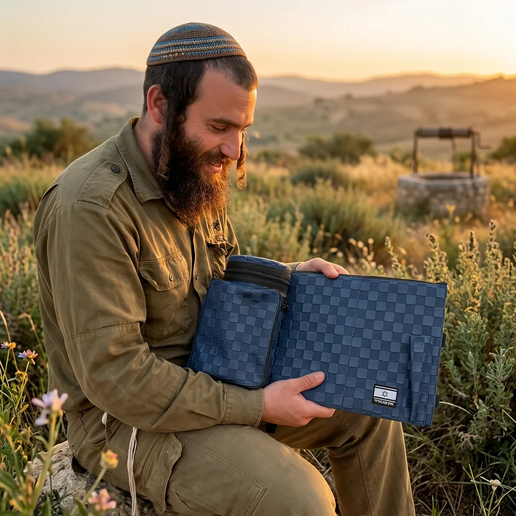 תיק תפ טרמי דמוי עור כחול קוביות 22ס״מ