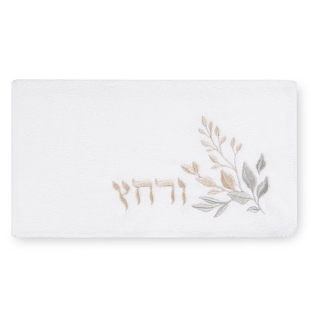 סט פסח 4 חלקים דמוי עור לבן עם רקמה, אבנים עלים