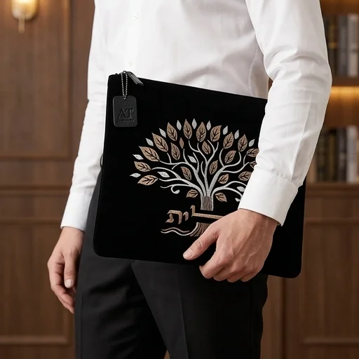 תיק טלית קטיפה שחור עם ריקמה 31.7×29.2 ס״מ