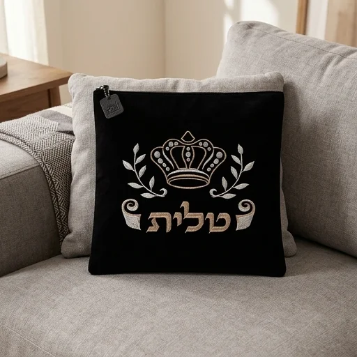 תיק טלית קטיפה שחור עם ריקמה 31.7×29.2 ס״מ