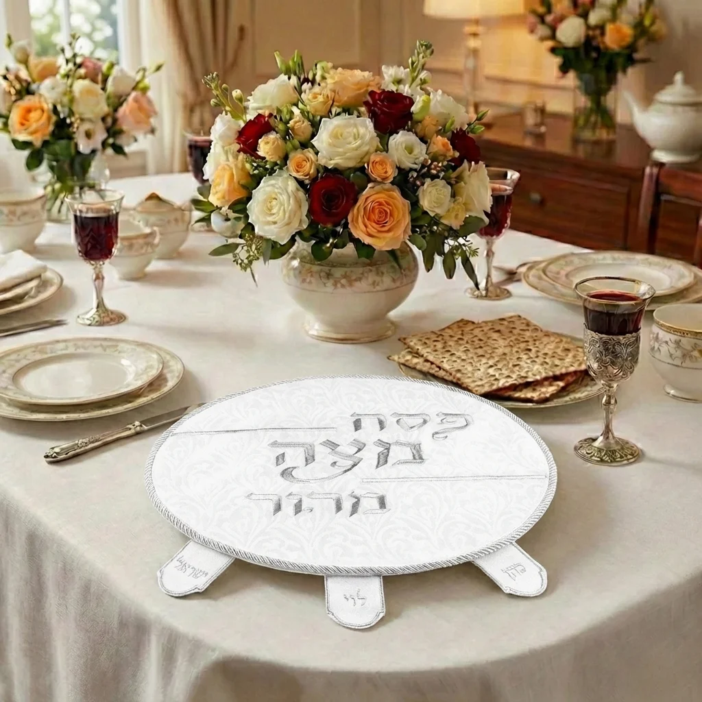 כיסוי פסח ברוקרט עם רקמה זהב 45 ס״מ