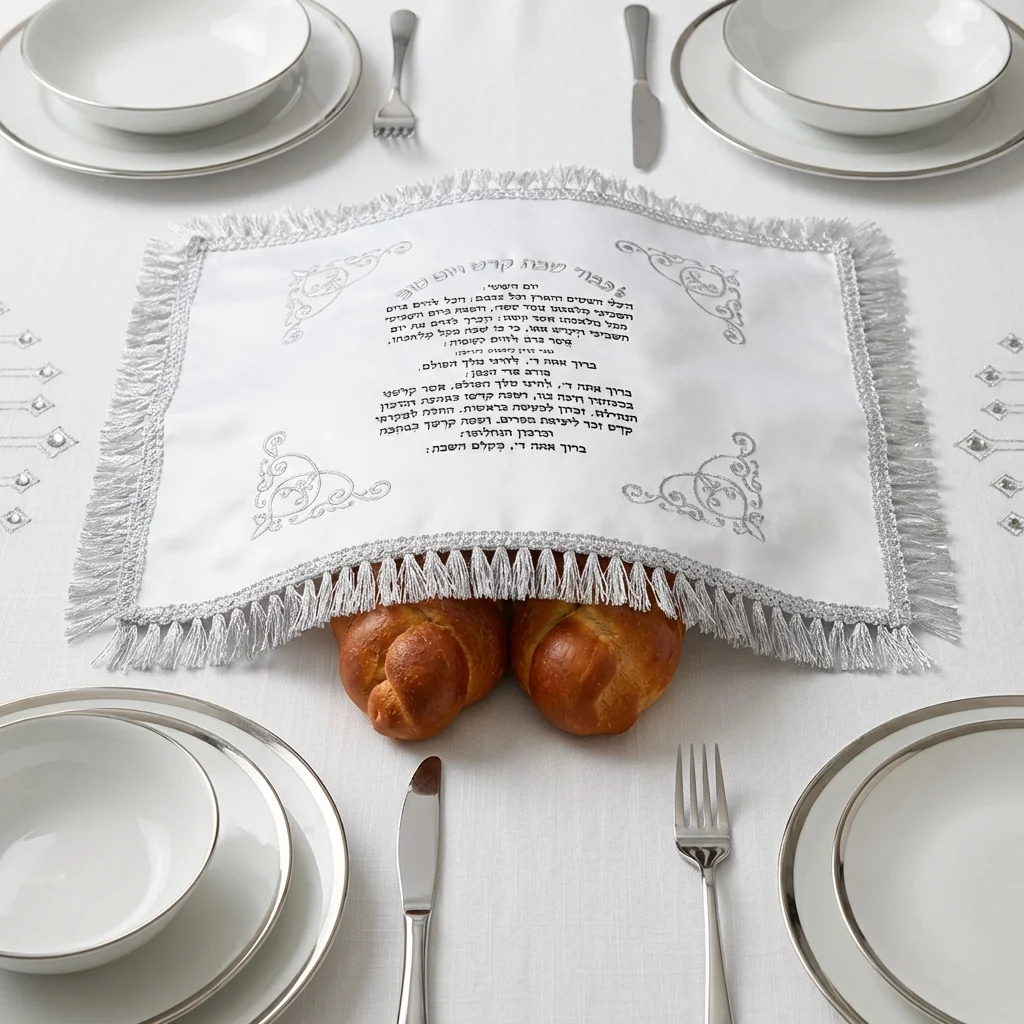 Satin Challah Cover 50x60 cm- with Embroidered -Yom Hashishi- Inscription