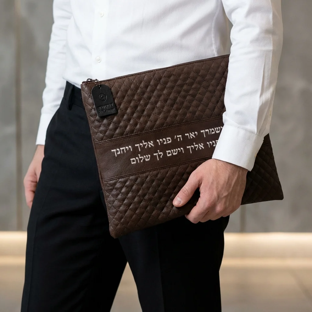 סט טלית תפילין דמוי עור שחור אותיות בולטות "ויב