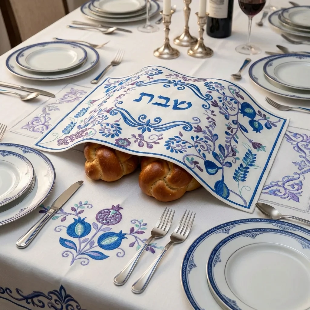 כיסוי חלה בד מהודר עם ריקמה 52×42 ס״מ