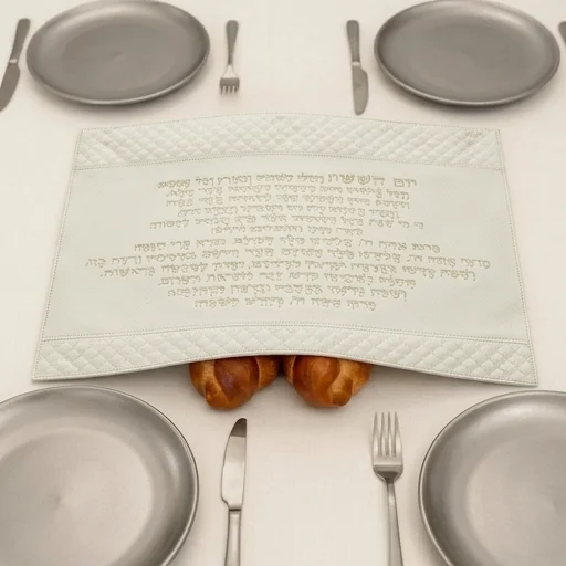 כיסוי חלה מהודר דמוי עור לבן "קידוש" 42×52 ס״מ